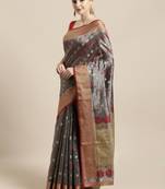 Grey woven raw silk saree with blouse