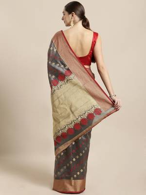 Grey woven raw silk saree with blouse 2