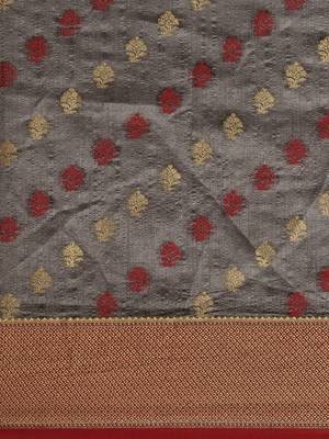 Grey woven raw silk saree with blouse 5