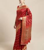 Red woven raw silk saree with blouse
