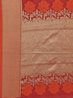 Red woven raw silk saree with blouse 4