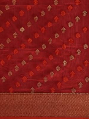 Red woven raw silk saree with blouse 5