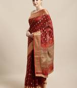 Maroon woven raw silk saree with blouse