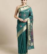 Green woven cotton saree with blouse
