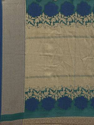 Sea green woven raw silk saree with blouse 4