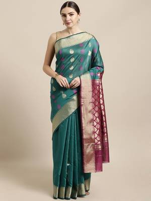 Green woven cotton saree with blouse 1