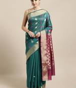 Green woven cotton saree with blouse