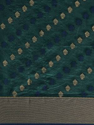 Sea green woven raw silk saree with blouse 5