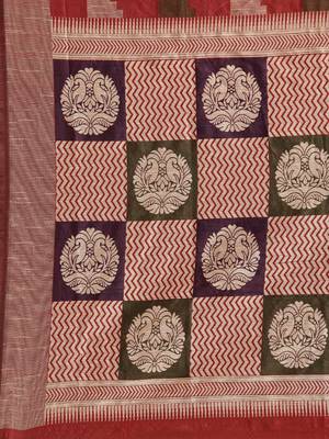 Maroon woven raw silk saree with blouse 4