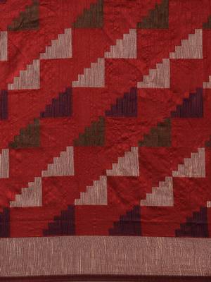 Maroon woven raw silk saree with blouse 5