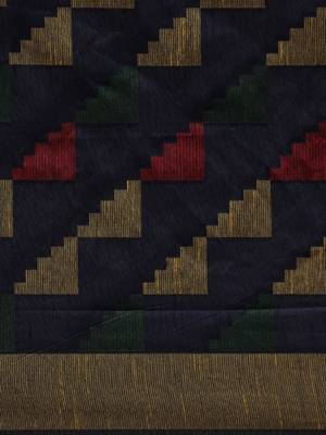 Navy blue woven raw silk saree with blouse 5