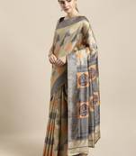 Beige woven raw silk saree with blouse
