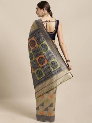 Beige woven raw silk saree with blouse 2