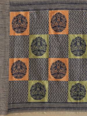 Beige woven raw silk saree with blouse 4