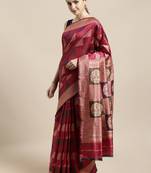 Magenta woven raw silk saree with blouse