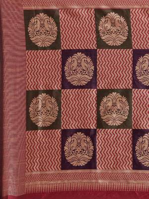 Magenta woven raw silk saree with blouse 4
