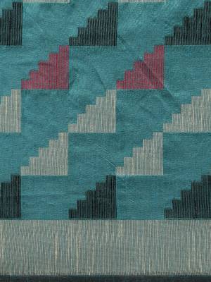 Turquoise woven raw silk saree with blouse 5