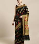 Black woven raw silk saree with blouse
