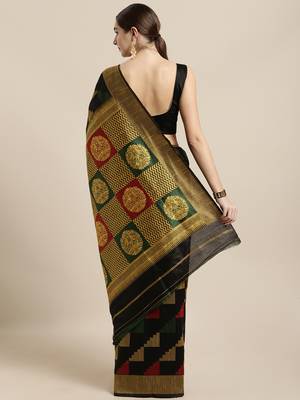 Black woven raw silk saree with blouse 2