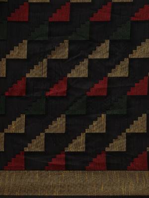 Black woven raw silk saree with blouse 5