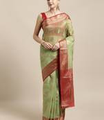 Green woven organza saree with blouse