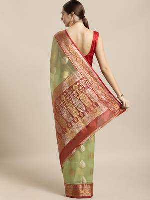 Green woven organza saree with blouse 2