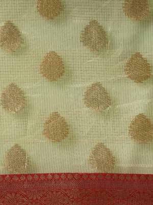 Green woven organza saree with blouse 5