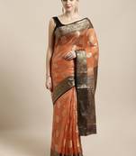 Rust woven organza saree with blouse
