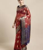 Maroon woven organza saree with blouse