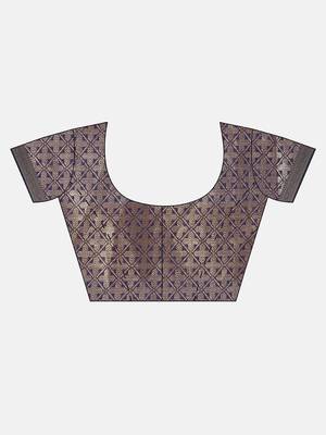 Maroon woven organza saree with blouse 3