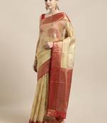 Beige woven organza saree with blouse