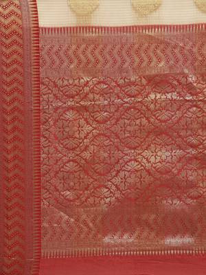 Beige woven organza saree with blouse 4