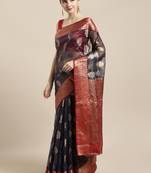 Navy blue woven organza saree with blouse