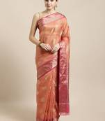 Peach woven organza saree with blouse