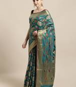 Sea green woven silk blend saree with blouse