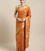 Orange woven silk blend saree with blouse