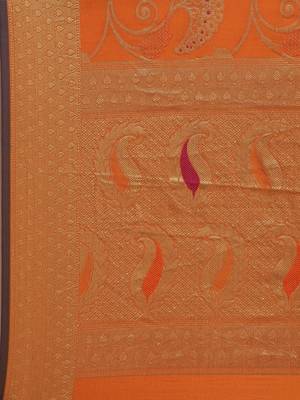 Orange woven silk blend saree with blouse 4