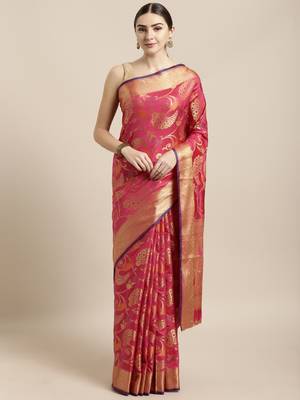 Pink woven silk blend saree with blouse 1