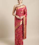 Pink woven silk blend saree with blouse