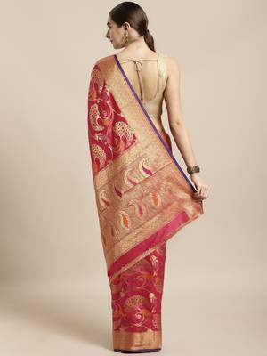 Pink woven silk blend saree with blouse 2