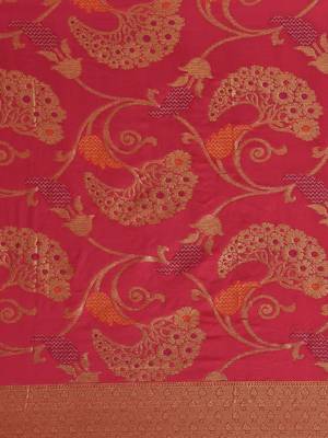 Pink woven silk blend saree with blouse 5