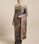 Grey woven silk blend saree with blouse