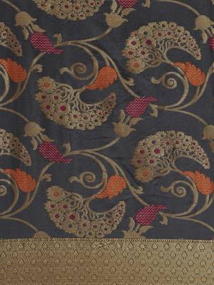 Grey woven silk blend saree with blouse 5