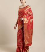 Red woven silk blend saree with blouse