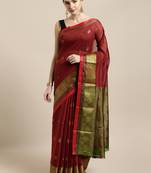 Maroon woven cotton saree with blouse