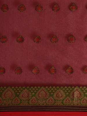 Maroon woven cotton saree with blouse 5