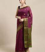 Wine woven cotton saree with blouse