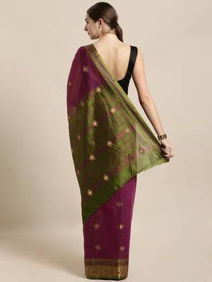 Wine woven cotton saree with blouse 2