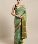 Green woven cotton saree with blouse