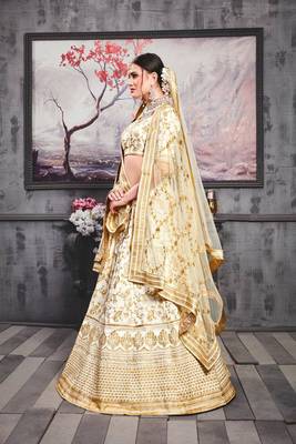 White embroidered silk semi-stitched lehenga 2